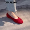tataperko联名蝴蝶结单鞋，女芭蕾舞平底奶奶鞋，红色婚鞋女瓢鞋