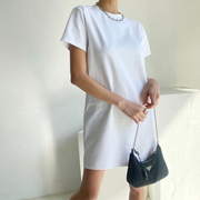 纯棉短袖t恤裙女夏季大码中长款纯白色宽松修身打底显瘦连衣裙子