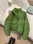 绿色短款棉服女冬季复古炸街设计感小个子保暖加厚棉衣外套面包服