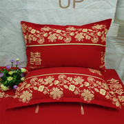 对大红色棉枕套全结婚一纯纯棉拉链式婚庆棉印花单双人23868枕头
