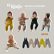 婴儿背带裤儿童加厚保暖连体，裤子新生儿洋气宝宝，冬装洋气针织裤子