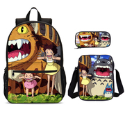 可爱的卡通龙猫儿童书包，宫崎骏动漫小学生双肩包午餐(包午餐)便当包文具盒