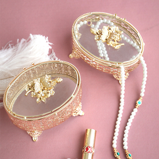 首饰盒公主欧式韩国简约珠宝，耳环戒指网红同款桌面，饰品收纳展示盒