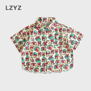 lzyz童装痞帅风男童短袖，衬衫儿童纯棉宽松衬衣，中小童夏季薄款夏装