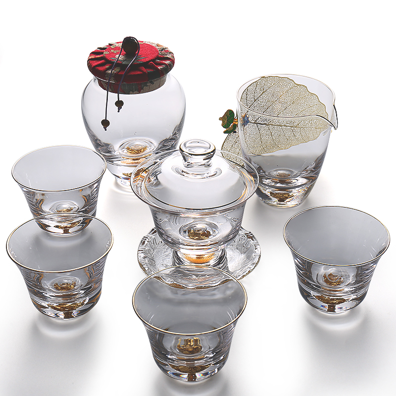 Best Sellers Gold foil Kungfu Online Tea Set Glass crystal household Cover bowl Heat Japanese gift Tea cup 190077in the Tableware , Tea set , Kung Fu Tea category - from Buy2taobao.com to provide professional Taobao agent buy service