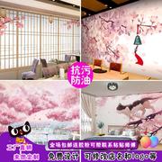 日式仿真木门3d墙纸粉色，温馨寿司店壁纸和风，榻榻米料理店背景墙布