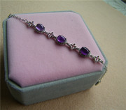 天然紫水晶镶嵌手链，925纯银镀金调节手链