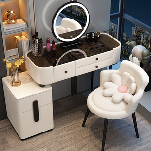 实木岩板梳妆台玻璃轻奢高级卧室现代简约小户型收纳柜一体化妆桌