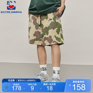 公鸡冠军短裤男夏季宽松卡其色美式迷彩，运动青少年重磅五分裤