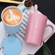 创意个性陶瓷马克杯带盖勺情侣，喝水杯子家用茶杯男生办公室咖啡杯