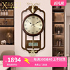 新中式纯铜挂钟家用客厅时尚轻奢石英，时钟挂墙钟木万年历(万年历)鹿头钟表
