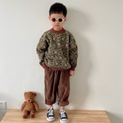儿童毛衣2023韩国春装男童毛线衣女童复古提花针织衫中小童套头衫