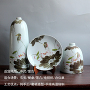 现代简约陶瓷，中式风格手绘花瓶盘子，套装客厅家居摆件饰品