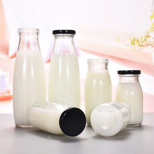 玻璃鲜奶瓶酸奶瓶，玻璃布丁瓶牛奶瓶，奶吧瓶送盖子耐高温