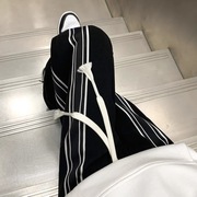 黑白条纹垂感裤子男春季港风设计感潮流直筒裤高街阔腿宽松休闲裤