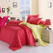 简约纯棉全棉床品纯色素色双拼床单床笠被套床上用品四件套三件套