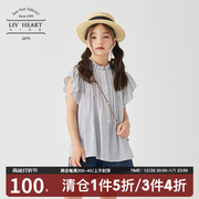 日本livheart童装女童短袖，衬衫中大儿童夏季甜美洋气格子衬衣
