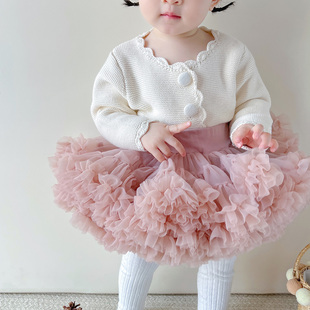 韩版婴儿秋冬装女宝宝针织外套女童洋气棉线毛衣开衫多巴胺风套装
