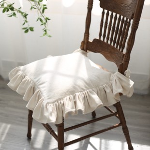 春季法式椅垫荷叶边家用实木椅子坐垫，方形加厚短绒茶椅垫座垫