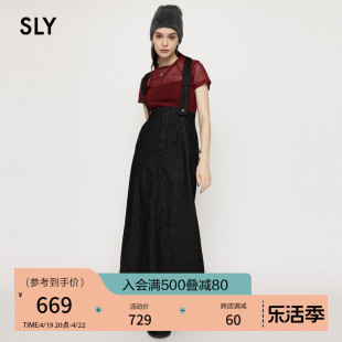 刘亦菲同款SLY23夏季背带直筒牛仔半身裙030GAY11-5610