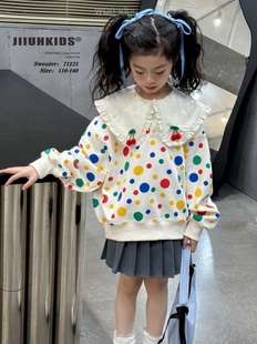 韩国bora24春季甜美可爱彩色波点娃娃，领卫衣女宽松百搭上衣潮