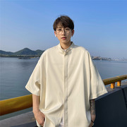新中式短袖衬衫男潮牌潮流夏季休闲衬衣高级感痞帅米白色复古外套