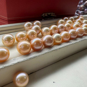 正圆微瑕 粉黄色爱迪生天然色 11-12mm半孔珍珠 淡水珍珠裸珠