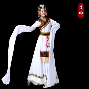 藏族舞蹈演出服装女水袖舞台表演服民族风成人少数藏式大摆裙