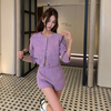 boamarket小香紫色套装，女外套休闲短裤两件套减龄漂亮洋气