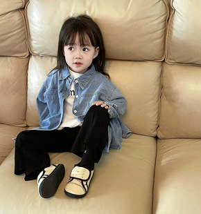 2023韩版男女童蓝牛仔衬衫中长款外套宝宝中小童开衫柔软上衣