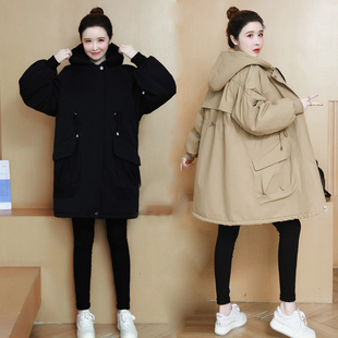 大码孕妇装秋冬装韩版风衣外套，宽松中长款加绒保暖棉衣200斤