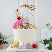 烘焙装饰祝寿生日蛋糕装饰摆件搪胶寿公婆抱猫老太太，蛋糕装饰用品