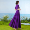 紫色法式连衣裙雪纺2023夏季女收腰显瘦度假超长裙到脚踝1691