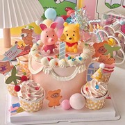 儿童卡通纸杯蛋糕装饰ins风插牌维尼小熊小虎小猪派对甜品台用品