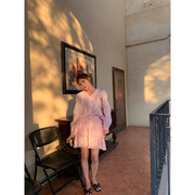 落落狷介夏装搭配一整套时尚粉色，套装裙女套头上衣，+流苏蛋糕裙