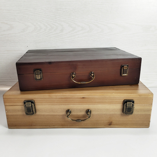 特大码长方形衣物储物收纳整理箱带盖实木复古油画工具手提箱定制