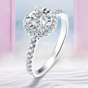 兰珂白18k金钻石(金钻石)戒指，钻戒30分车花，豪华群镶圆形结婚求婚戒指女