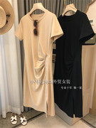 2021夏季韩版ins潮设计感小众t恤裙女褶皱气质短袖纯色连衣裙