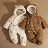 新生婴儿衣服秋冬季棉服兔，宝宝连体衣绒加厚套装包脚外出抱衣冬装