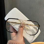 防蓝光辐射眼镜男潮韩系素颜多边形大框可配近视眼镜框架女凹造型