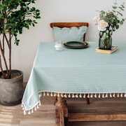 日式条纹棉麻餐桌布布艺现代简约小清新流苏田园风书桌圆桌茶几布