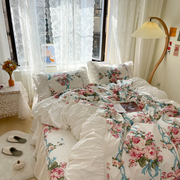 韩版小清新全棉四件套纯棉荷叶花边床裙款田园床罩式床上用品1.8m