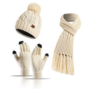 帽子围巾手套女冬天保暖加绒针织套头帽，骑车防寒护耳冬季毛线帽女