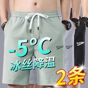 2件冰丝五分裤男生夏季休闲裤学生运动裤青少年大码短裤薄款
