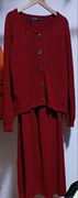大码女装胖妹妹，修身显瘦枣红色纯色，吊带连衣裙+开衫外套