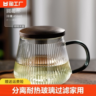 耐热玻璃杯水杯子带把带盖花茶杯过滤茶水分离泡茶日式茶道杯双层