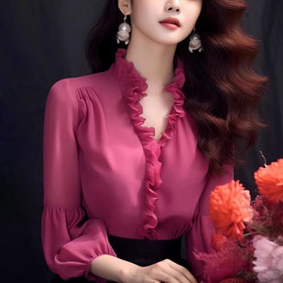韩系早春穿搭独特超好看衬衣，高级感时尚洋气，绝美玫红色衬衫上衣女