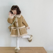 女童羊羔毛皮毛(毛皮毛，)一体外套2023冬季韩版女孩加厚加绒中长款大衣