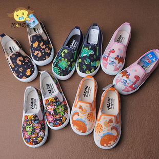 日本进口Asahi男女童帆布鞋朝日一脚蹬春秋浅口舒适卡通布鞋