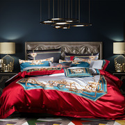 四件套高精密丝滑锦缎面样板间多件套床上用品1.8m新中式别墅刺绣